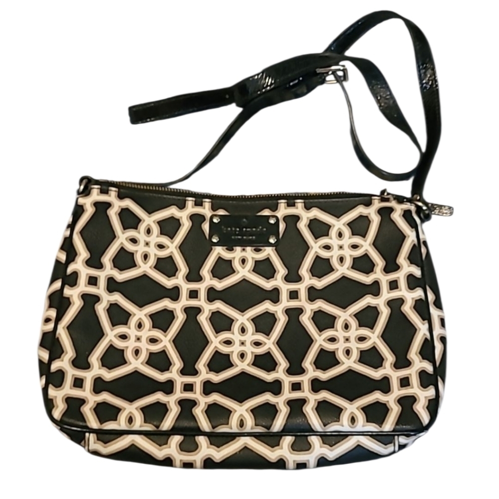 Kate Spade black tan pattern crossbody handbag purse